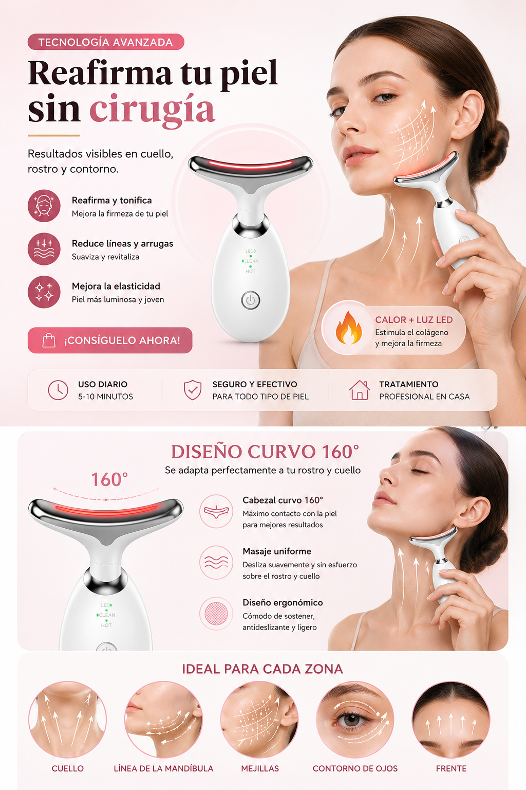 Masajeador Facial y de Cuello con Terapia LED 7 en 1