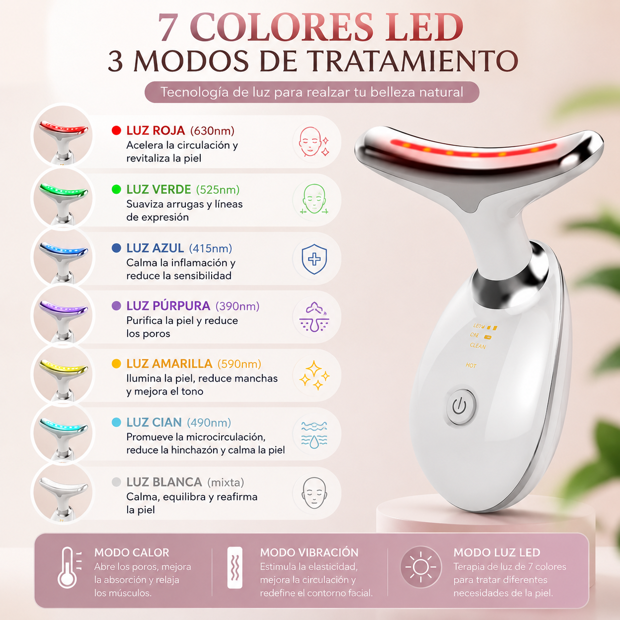 Masajeador Facial y de Cuello con Terapia LED 7 en 1
