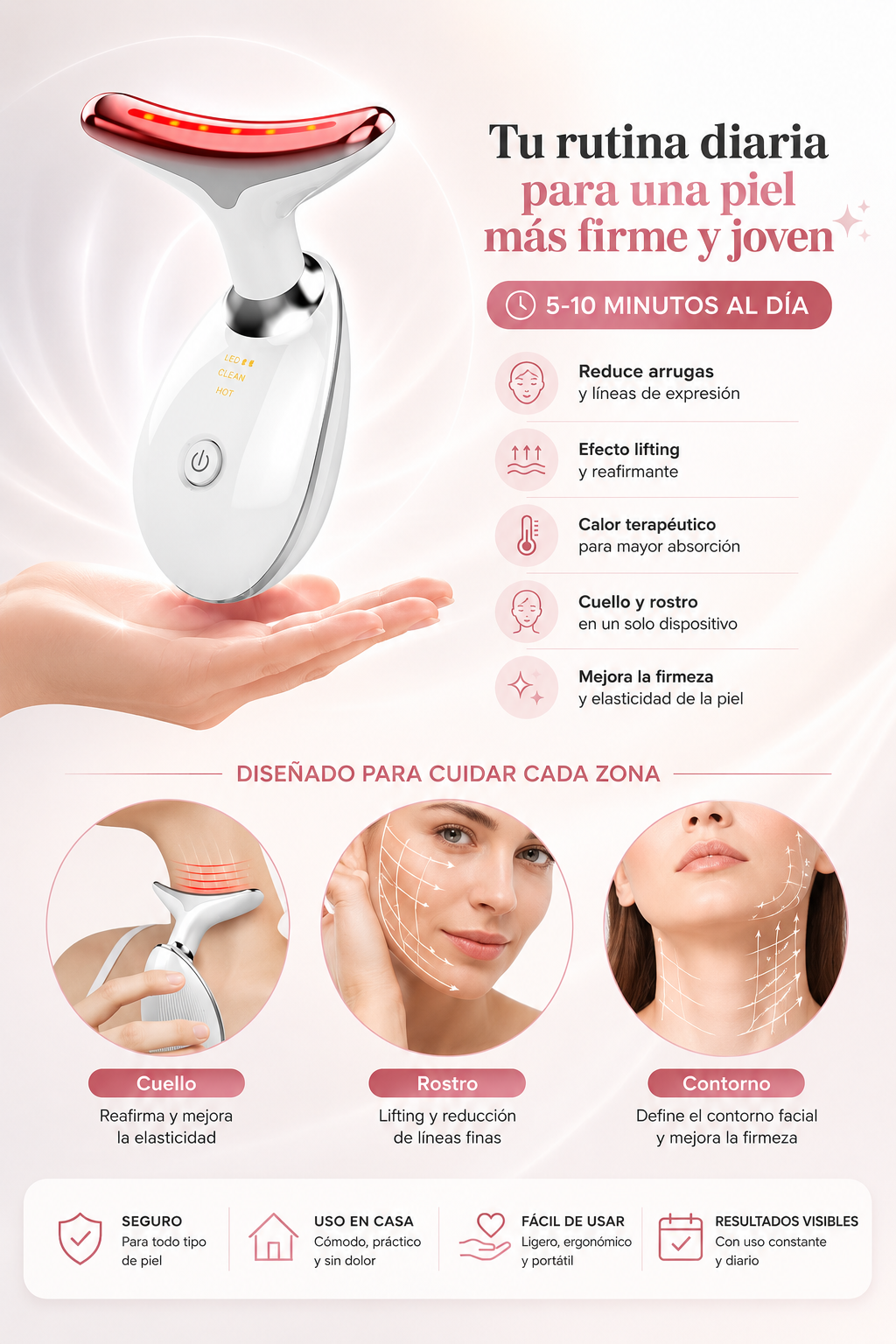 Masajeador Facial y de Cuello con Terapia LED 7 en 1